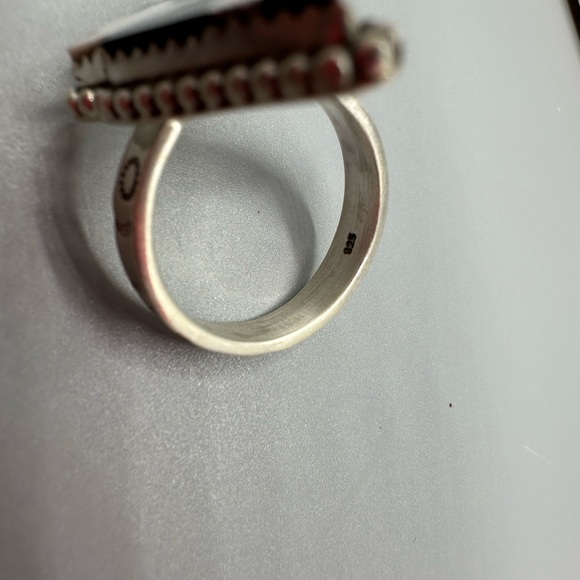 White Buffalo Turquoise Lightning Bolt ⚡️ Adjustable Handmade Ring - Picture 8 of 9